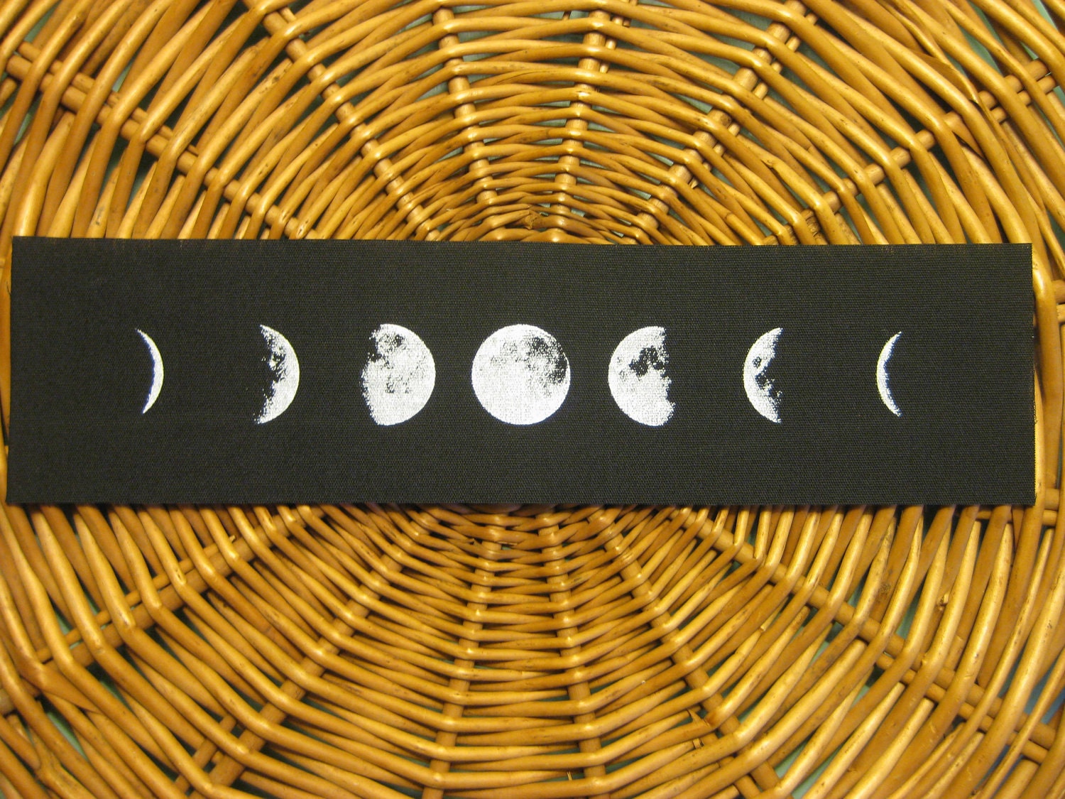 Phases of the Moon handmade screenprinted back patch, white on black