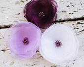 Handmade Fabric flower applique organza rose lilac purple poppy lavender white peony wedding decor sew on flowers corsage sash applique 3pcs