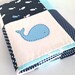 WHALE Quilt Set, Baby Boy Crib Quilt , Spot bumper set and Patchwork Pillow -Ready to ship..last of whale fabric