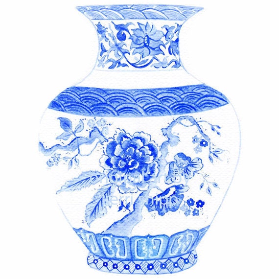 China Blue Chinoiserie Vase Print Blue by driftwoodinteriors