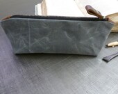 back to school sale Waxed canvas pencil pouch/small pouch with zipper in grey (charcoal)