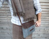 Waxed canvas day bag/messenger bag/satchel in grey(charcoal) with oiled brown leather strap,SS2012-COLLECTION UNISEX