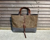 Waxed canvas bag/ carry all with  leather handles and double waxed canvas bottom COLLECTION UNISEX