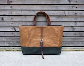 Waxed canvas bag/ carry all with  leather handles and double waxed canvas bottom COLLECTION UNISEX