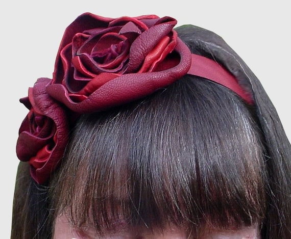 Leather Flower Headband, Choker or Belt Red