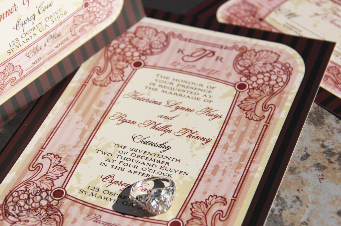 Vintage, Antique Winery Inspired Wedding Invitation Suite