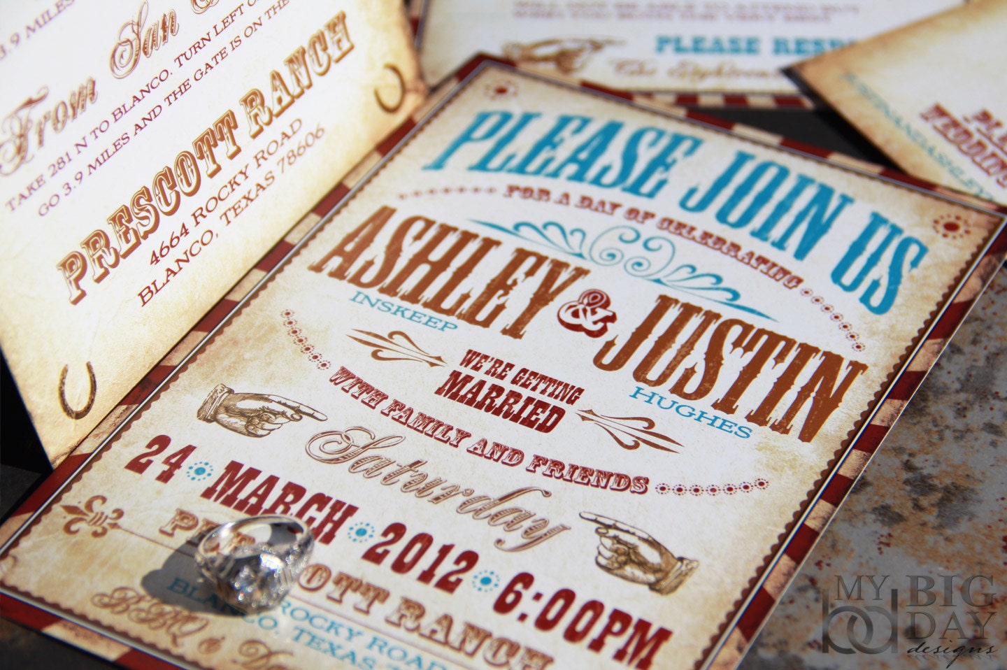 Vintage Western Wedding Invitation Set / Vaudeville / Parchment