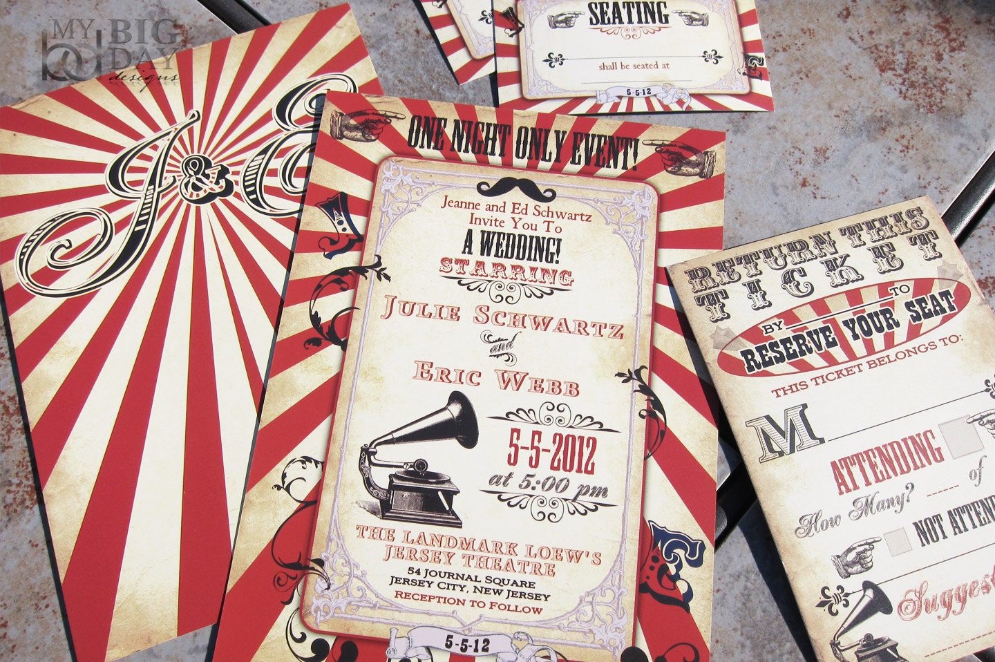 Vintage Wedding Invitation Suite - Carnival themed