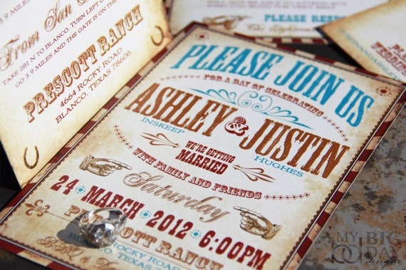 Vintage Western Wedding Invitation Set / Vaudeville / Parchment