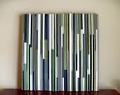 Modern Wood Sculpture Wall Art - Lines - 36 x 36 - Grays and Greens