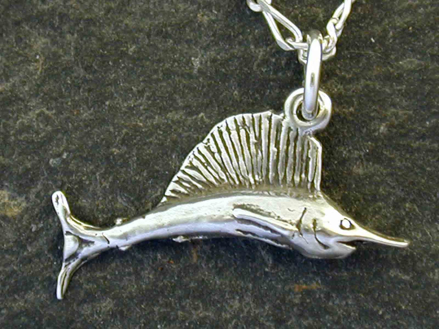 Sterling Silver Sailfin Marlin Fish Pendant on Sterling Silver Chain.