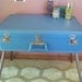 FREE SHIP / Vintage Suitcase Table Robin Egg Blue Repurposed