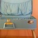 FREE SHIP / Vintage Suitcase Table Robin Egg Blue Repurposed