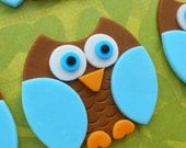 BROWN and BLUE OWL Edible Cupcake Toppers