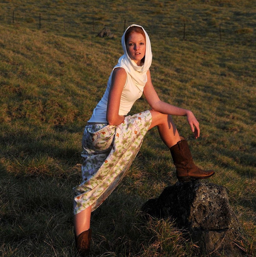 Maxi Skirt - Full Length Skirt - Boho Chic - Organic Cotton Floral - Eco Friendly - Organic Clothing