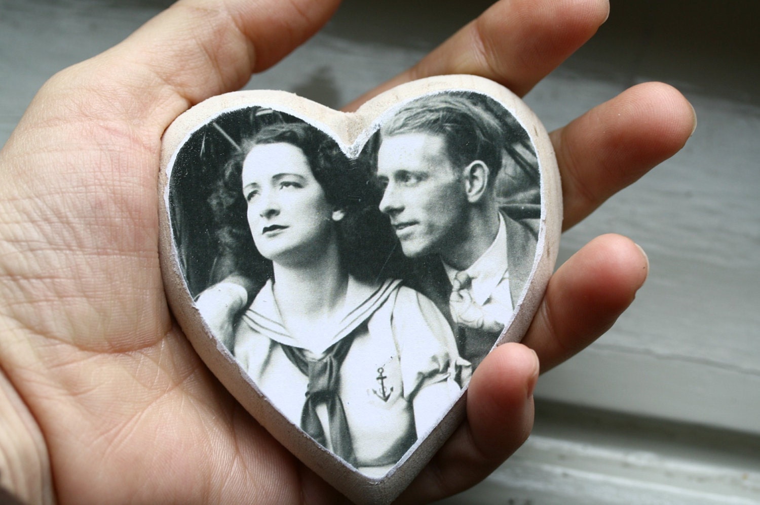 Sailor Dress Woman in Love Shabby Chic Wooden Wall Hanging / Vintage Inspired Wedding Favor