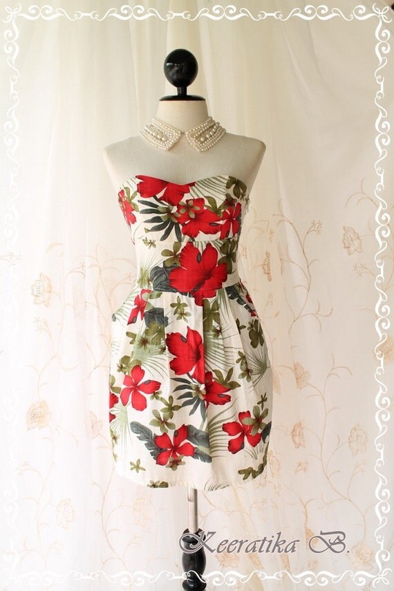 Summer Queen - Cocktail Prom Beach Party Night Dress Hippie Hibiscus flowers Print Spring And Summer Inspired