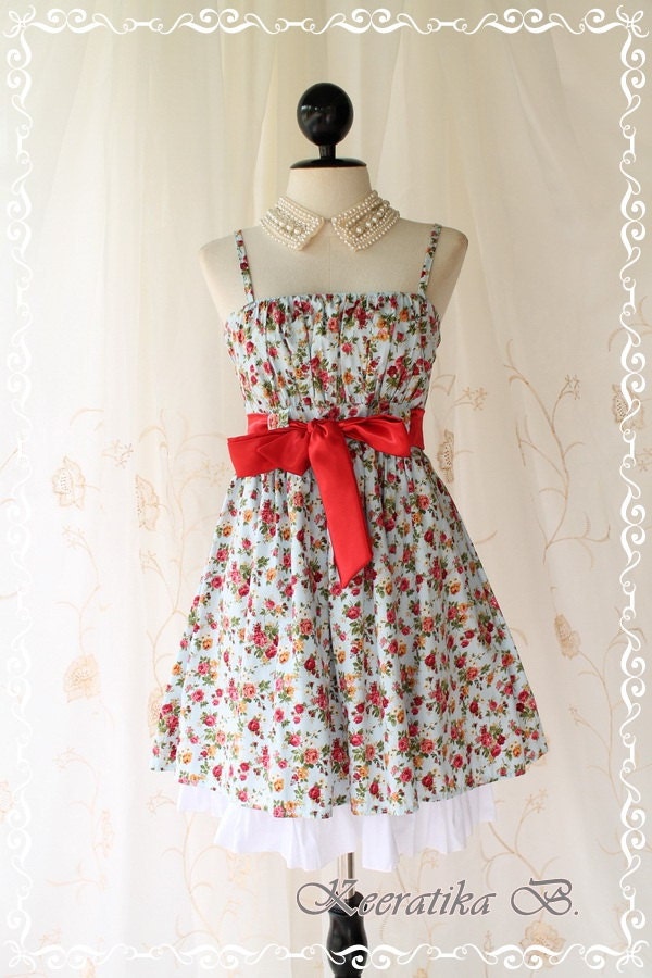 Nature Floral Garden III - Pretty Sweet Spring Summer Inspired  Floral Print Little Cutie Satin Sash Sweet Fresh Vibrant Sundress