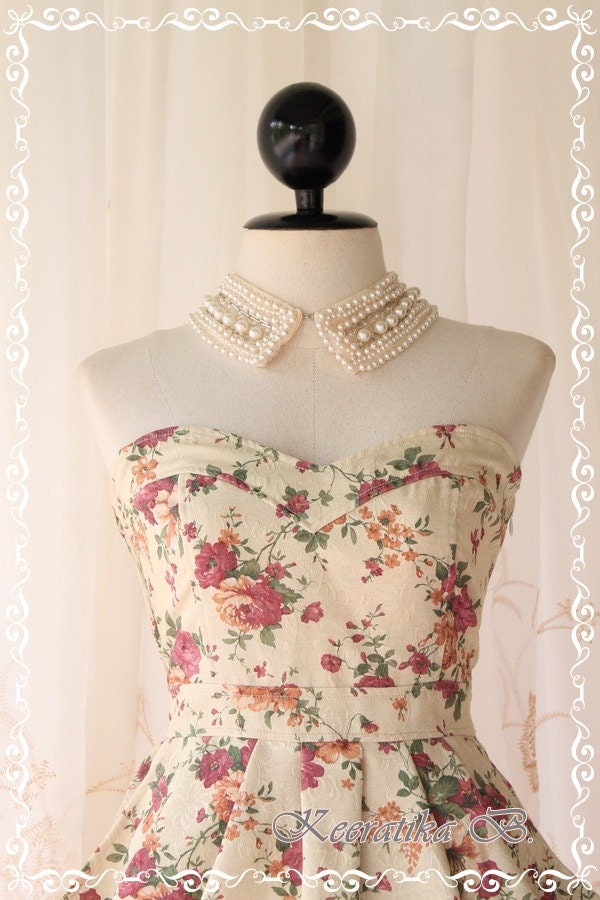 A Lovely Queen III - Strapless Classic Cocktail Dress Light Gold Playful Glamorous Floral Print Party Prom Wedding Bridesmaid Puffed Skirt