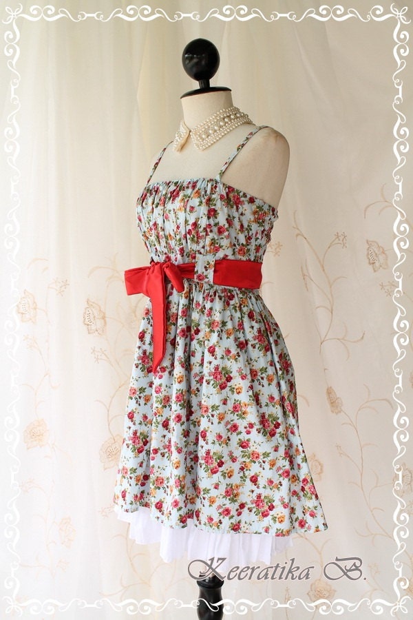Nature Floral Garden III - Pretty Sweet Spring Summer Inspired  Floral Print Little Cutie Satin Sash Sweet Fresh Vibrant Sundress