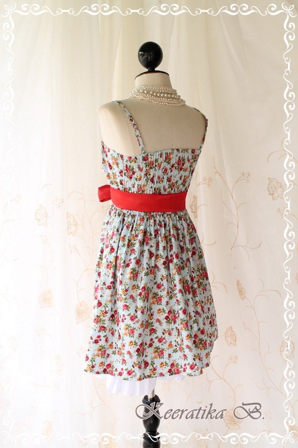 Nature Floral Garden III - Pretty Sweet Spring Summer Inspired  Floral Print Little Cutie Satin Sash Sweet Fresh Vibrant Sundress