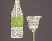 Wine Bottle and Glass Paper Collage Print
