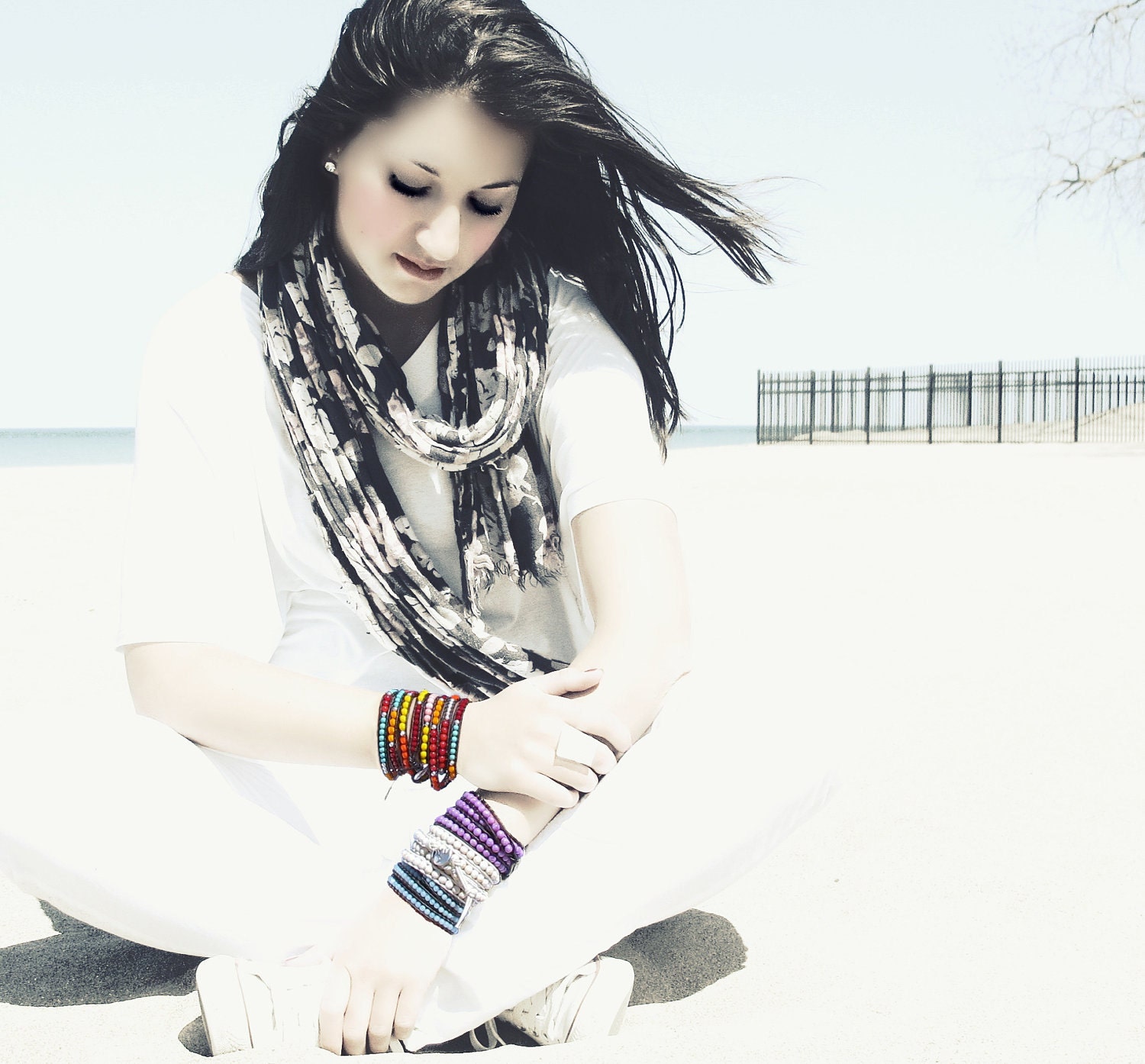 the lucky elephant Leather Wrap Bracelet - Cream Wrap River Stone with GOOD LUCK ELEPHANT
