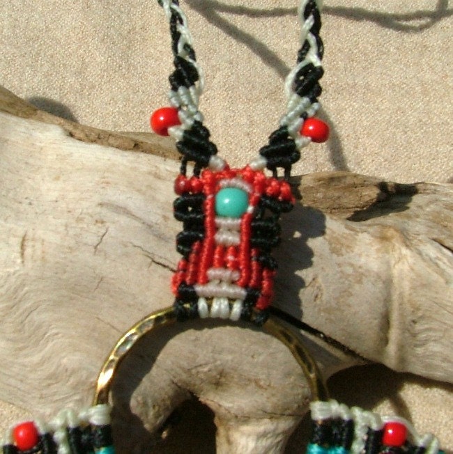Mayan micro macrame necklace with red coral beads