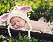 FREE SHIPPING newborn photo prop be a lamb bonnet hat with detachable bows 2 props in 1