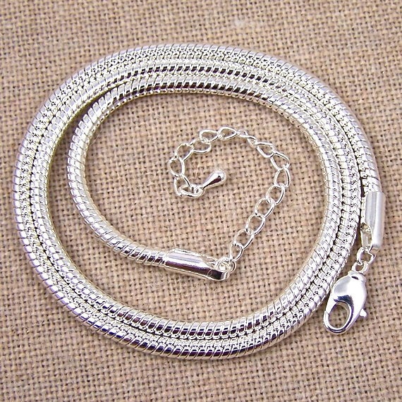 Calypso Silver Snake Necklace Chain - 3mm Bright Silver Plate - Adjustable 19 20 21 Inch - Thick Strong Heavy Duty