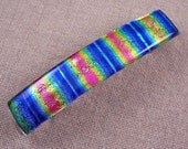 Dichroic Barrette / Pink Gold Blue Rainbow Fused Glass - 3.5" 9cm Patterned Special Effects