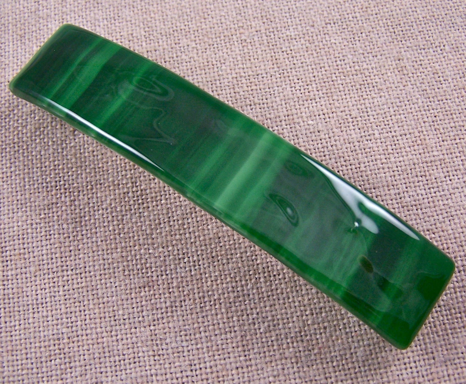 Tiffany Glass Barrette -3.5" 9cm - Intense Malachite Jade Green Striped Streaks Emerald & Mint Shades of Green