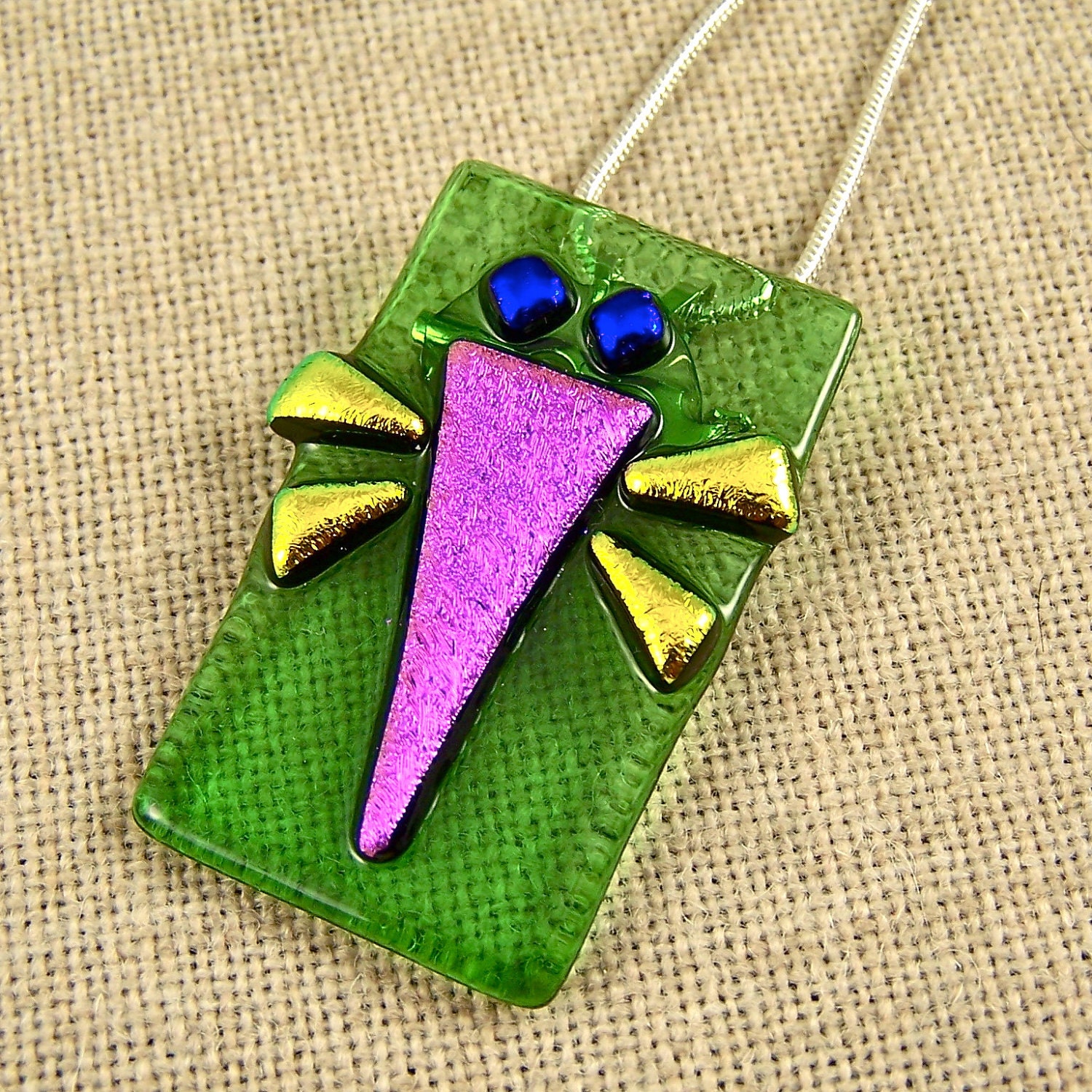 Dragonfly Dichroic Pin AND Pendant - Lime Green Hot Pink Gold & Blue Fused Glass