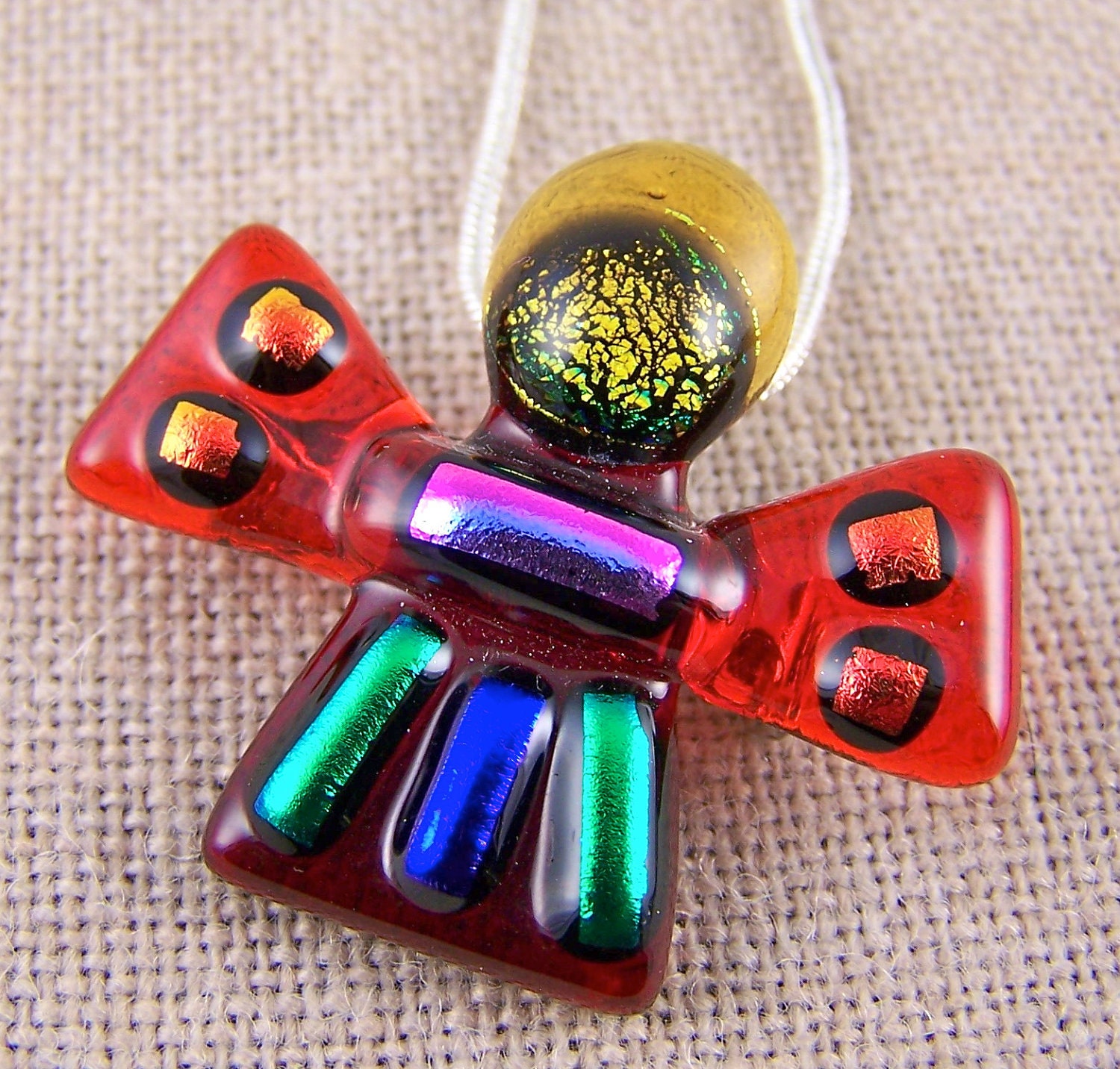 Dichroic Angel Pin AND Pendant - RED RUBY Cayenne Amber Orange Pink Blue Green Fused Glass