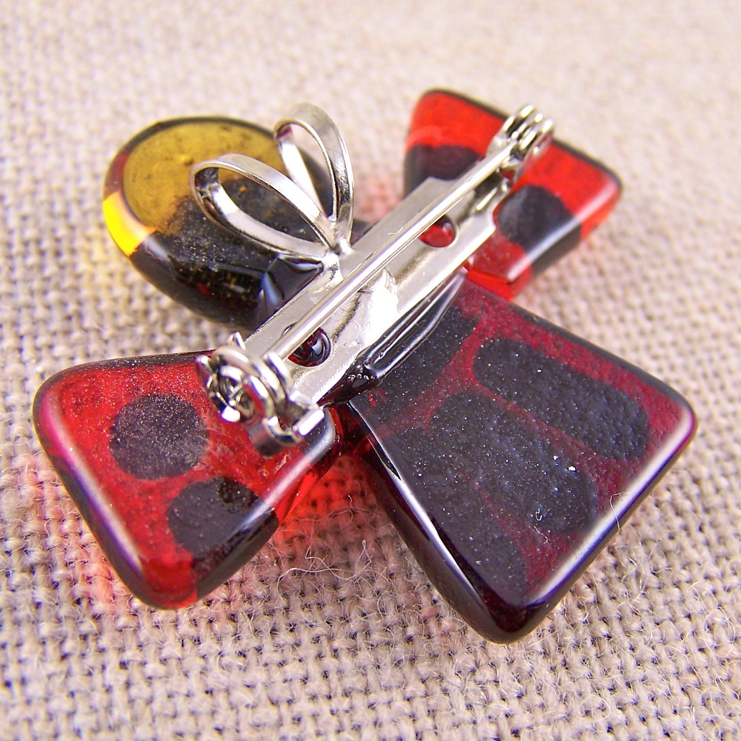 Dichroic Angel Pin AND Pendant - RED RUBY Cayenne Amber Orange Pink Blue Green Fused Glass