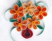 Handmade Thank You card quilling bunch of flowers tangerine orange vibrant unique daisy for her