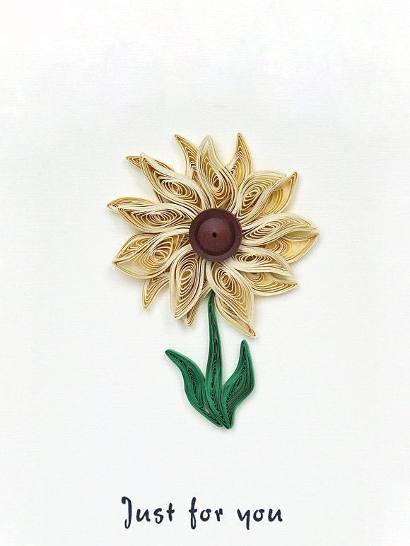 Handmade Just for you card quilled greeting card flower spring pastel soft brown green floral for her for him sympathy love