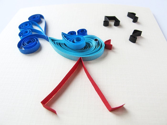 Quilled Birthday Card - Bird handmade greeting card