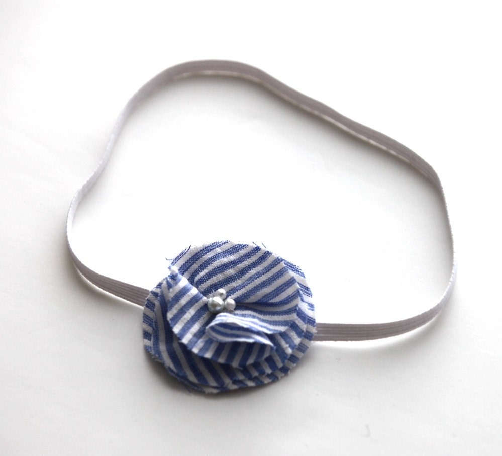 Seersucker  Pearl Stretch Headband- Four Sizes