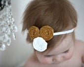 Sophia Mustard Yellow and White Rosette Stretch Baby Headband