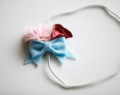Kinley Flowers and Bow Headband in Light Blue,Burgandy, and Light Pink - All Sizes- More Color Options