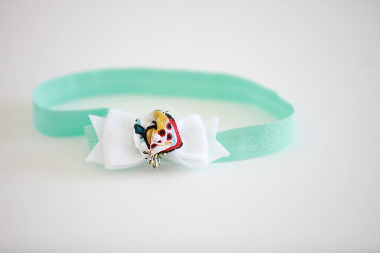 Charlotte Bow Flower Headband in White, Summer Mint, and Floral