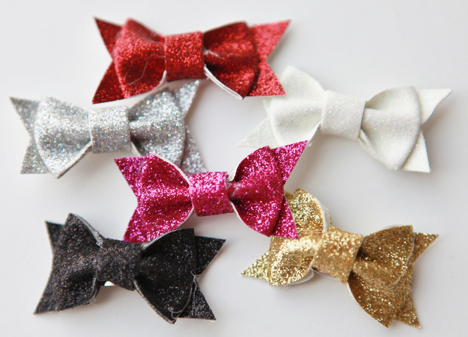 Glitter Glam Tiny Bows Set of 6: Choose from Nine Colors