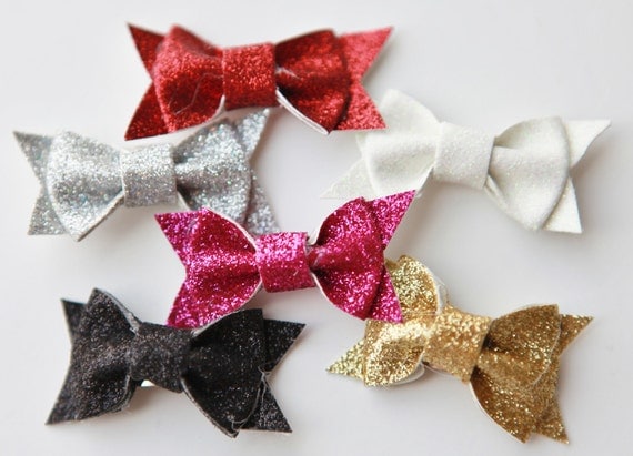 Glitter Glam Tiny Bows Set of 6: Choose from Nine Colors