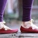 Upturned Toe Burgundy and Gold Gillies, with Suede Soles