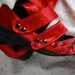 Tire Heel, Oval Toe Estonian Folk Patterned Satin Shoes, with Double Straps