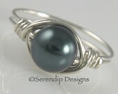 Black Pearl Ring Solitaire Sterling Silver Tahitian
