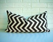 Decorative Throw Pillow Cover Lumbar - Mid Century Modern - Chevron Zig Zag - Chocolate Brown Ivory - Cotton Linen 12 x 20