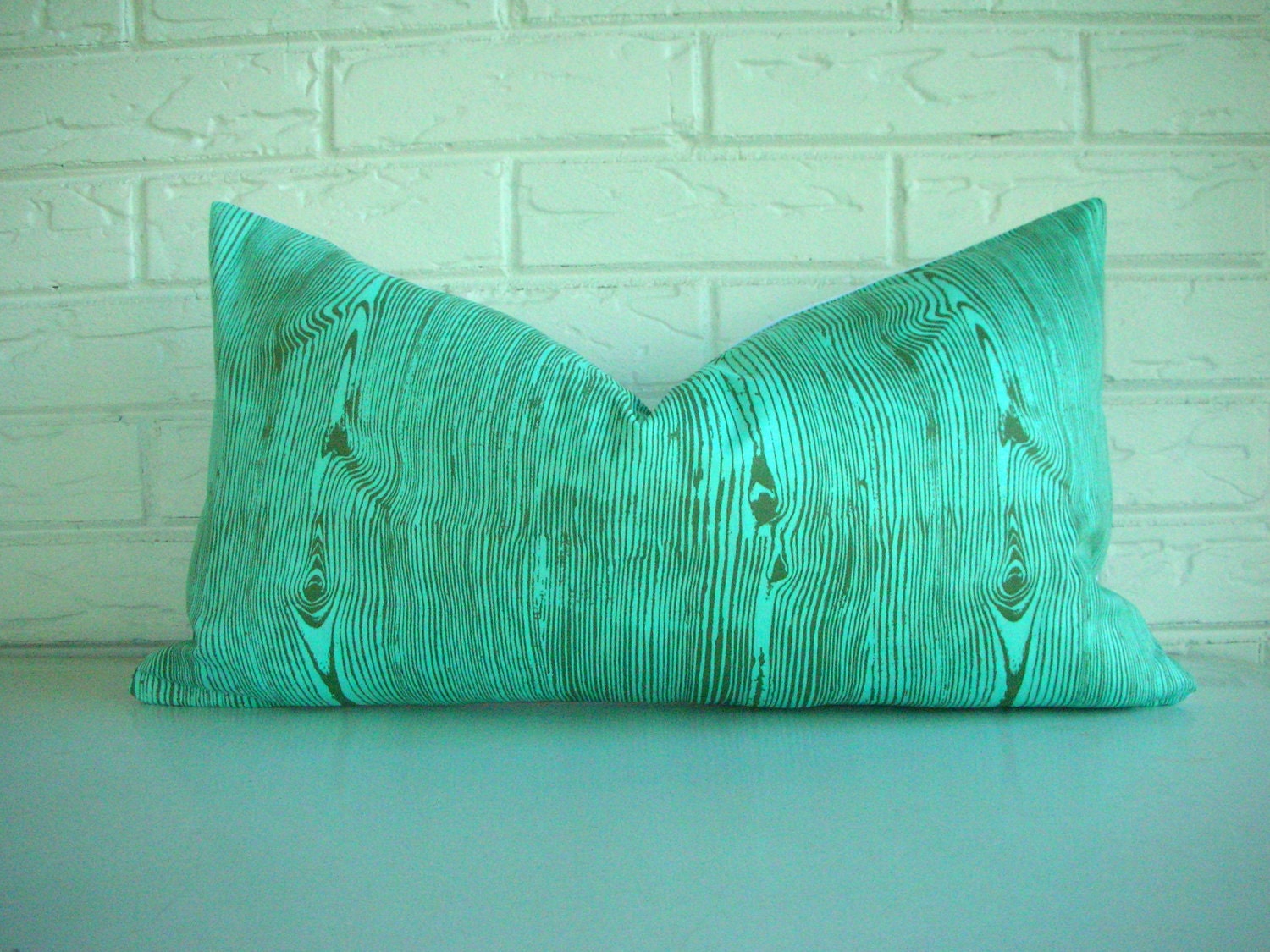 Decorative Throw Lumbar Pillow Cover - Joel Dewberry Pine - Faux Bois Woodgrain - Aqua White - Vintage Modern - Beachy - Summer Decor 12x22