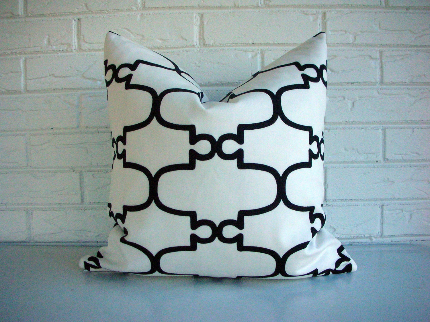 Decorative Designer Throw Pillow Cover - Hollywood Regency - Modern Glam - Black White Lattice Fret - Geometric Print
